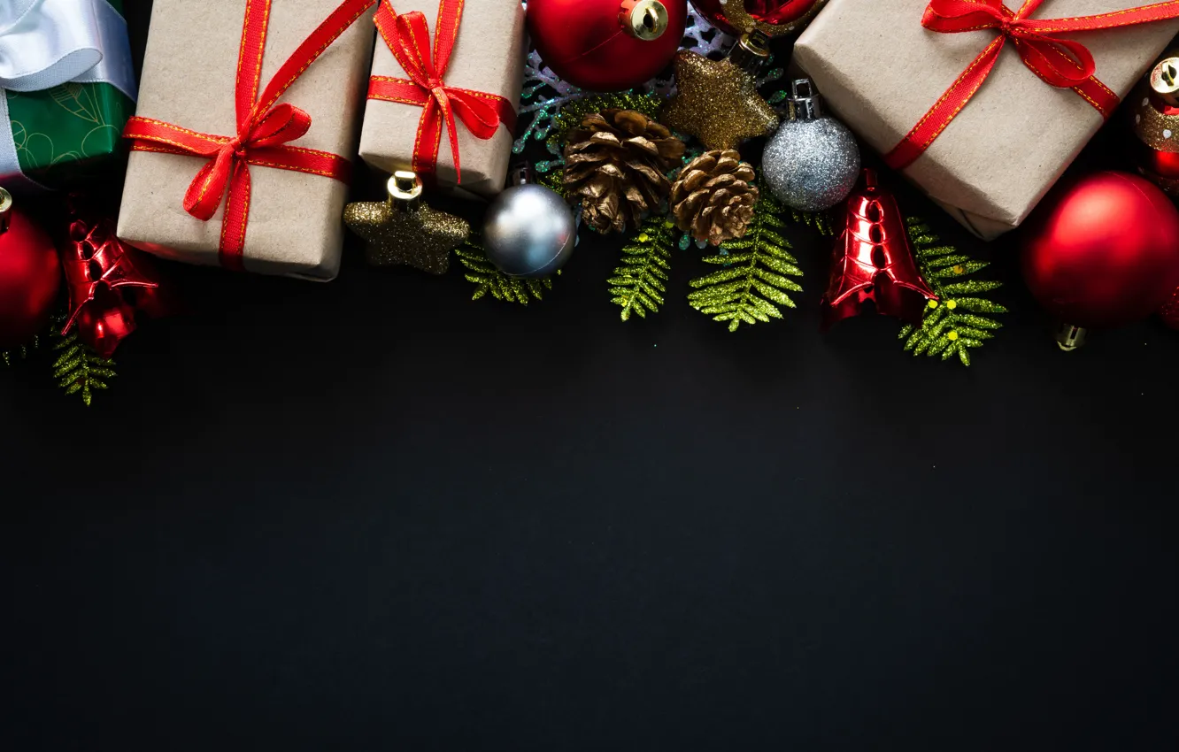 Photo wallpaper balls, New Year, Christmas, gifts, Christmas, balls, New Year, decoration
