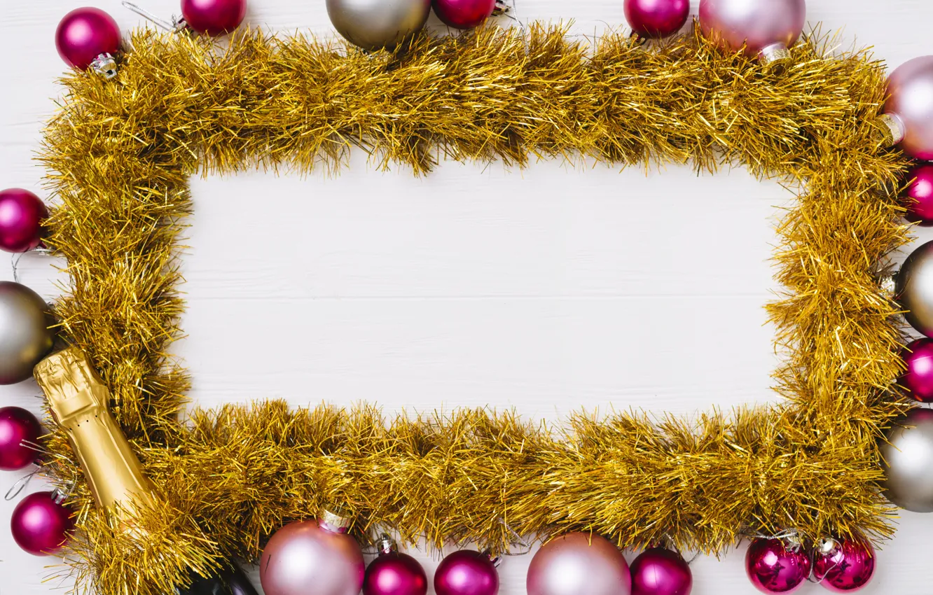 Photo wallpaper decoration, balls, colorful, New Year, glasses, Christmas, tinsel, champagne