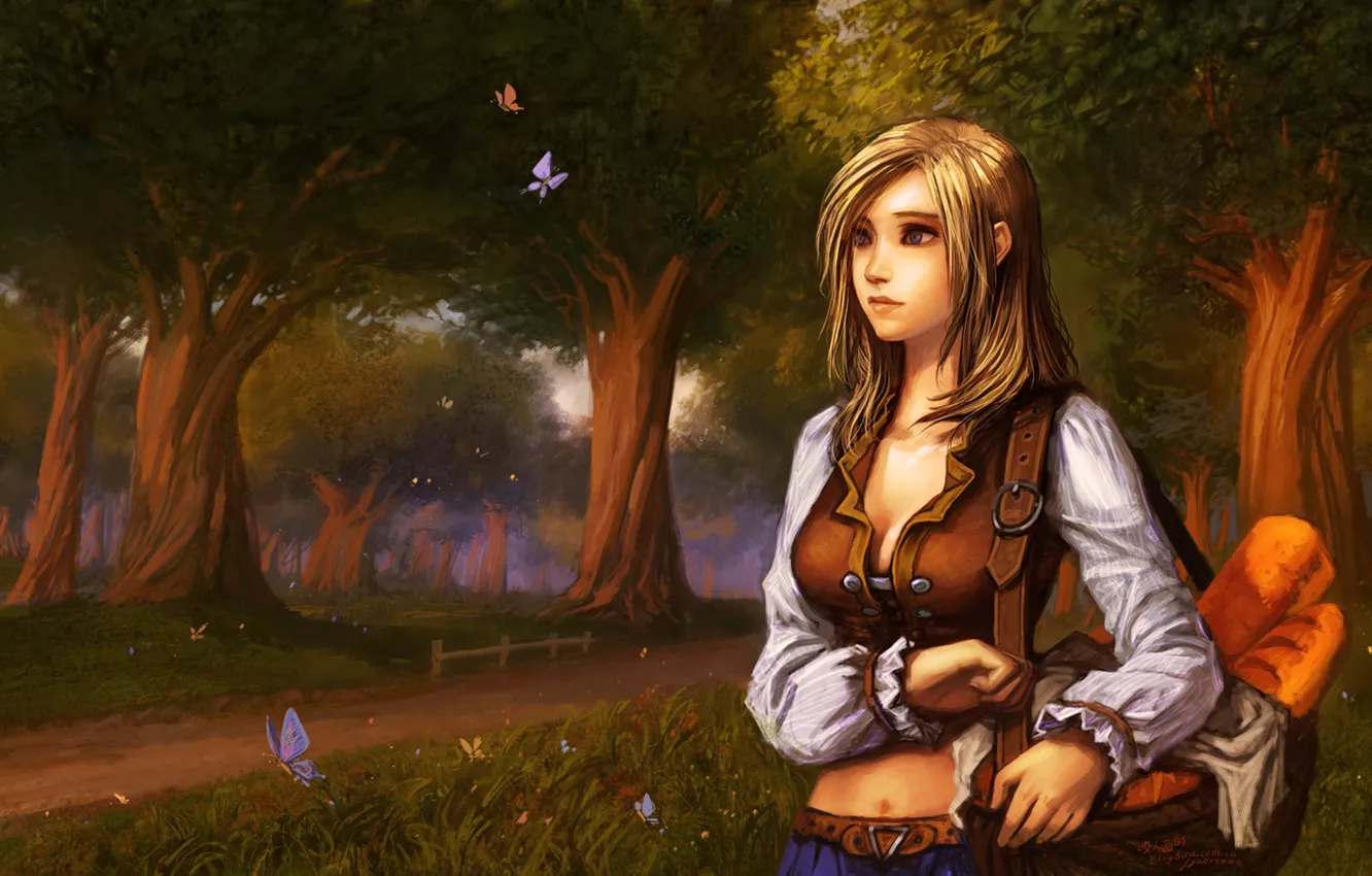 Photo wallpaper road, trees, butterfly, basket, World of Warcraft, Alliance, wow, baton
