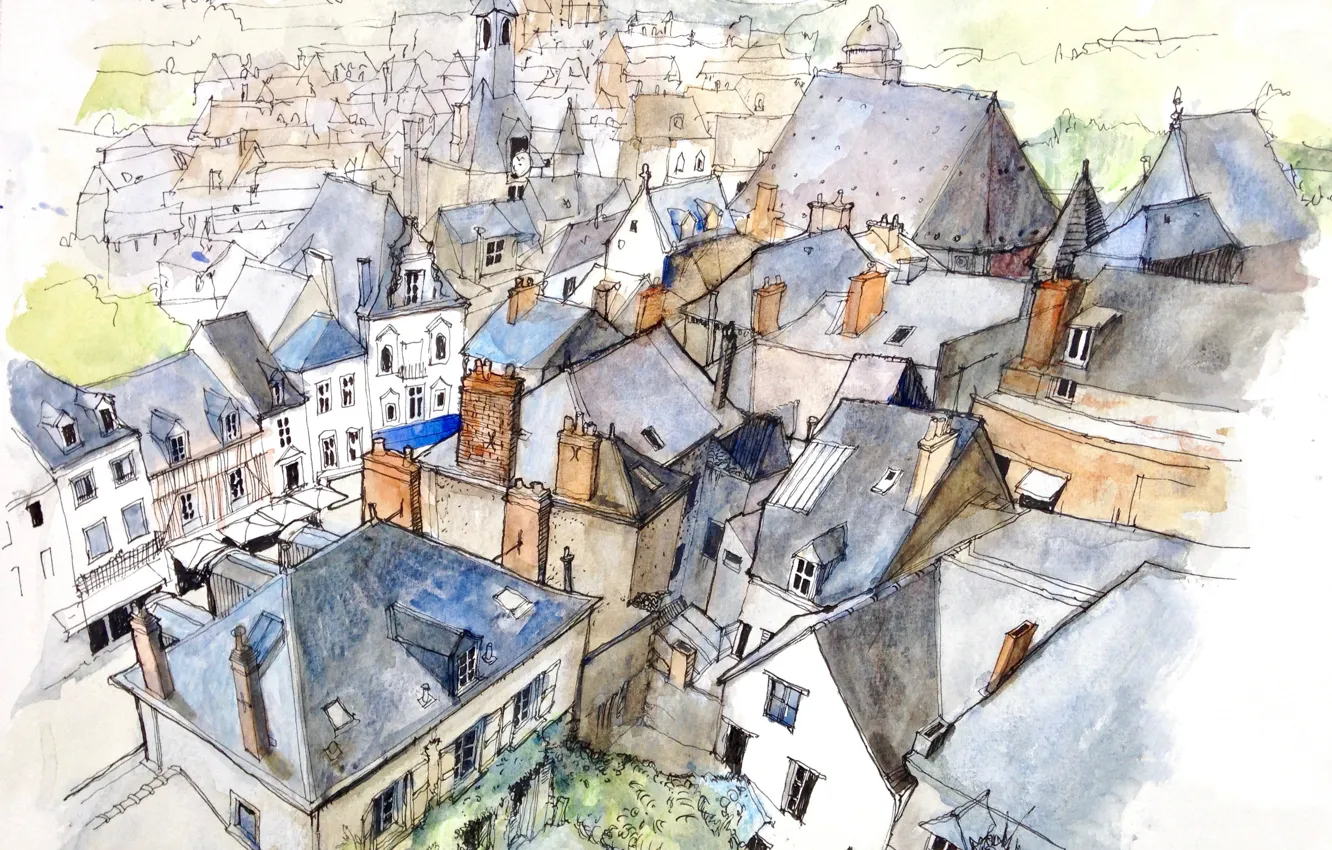 Photo wallpaper the city, figure, France, home, watercolor, Amboise