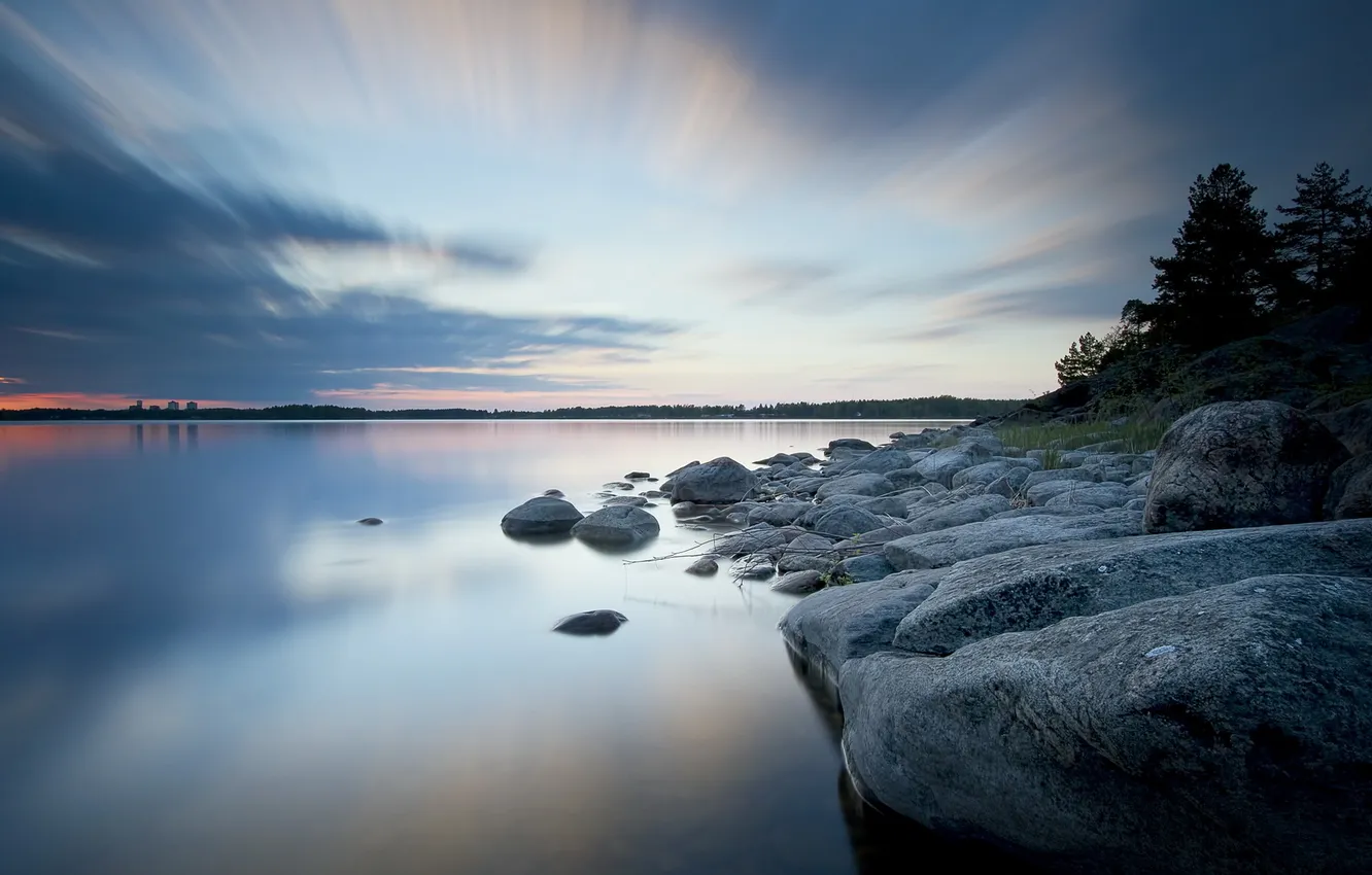 Photo wallpaper landscape, lake, the evening