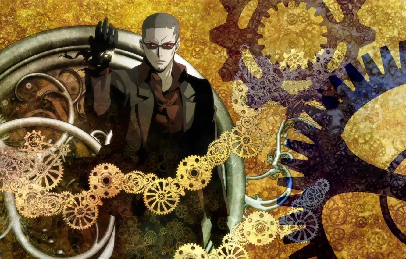 Photo wallpaper anime, man, gears, time, suit, clock, japanese, hours