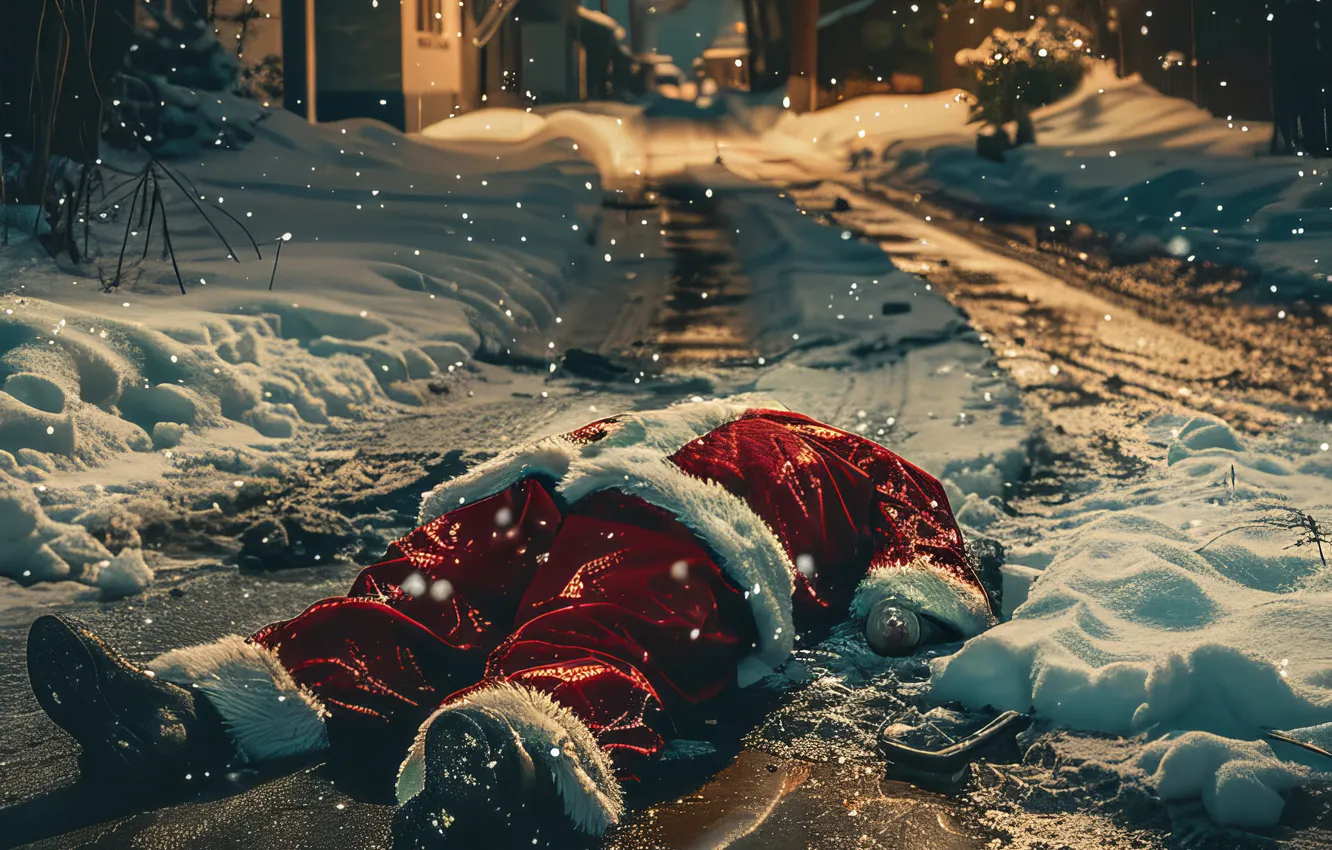 Photo wallpaper winter, road, light, snow, night, street, new year, home