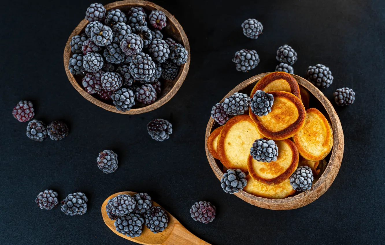 Photo wallpaper berries, BlackBerry, pancakes, pancake