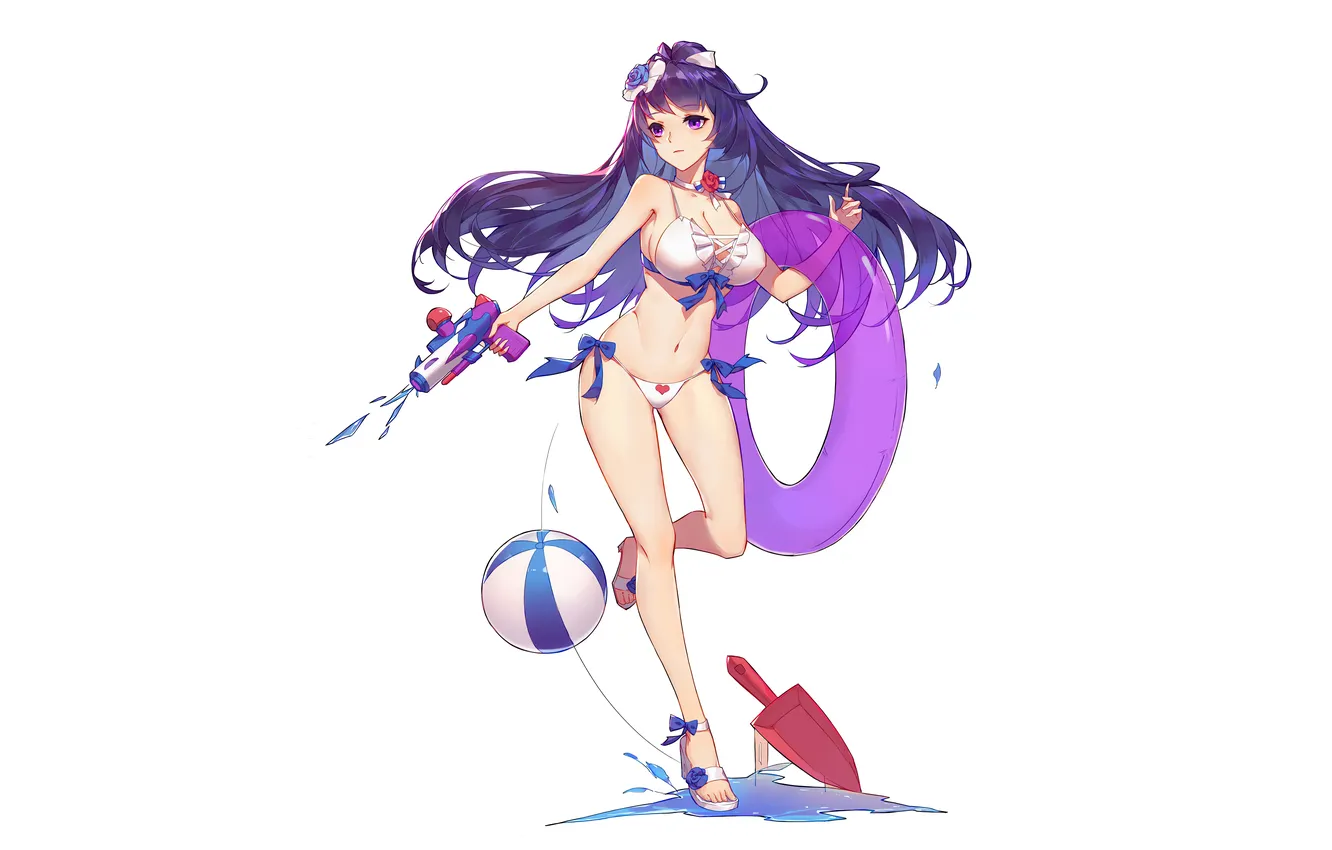 Photo wallpaper girl, sexy, cleavage, long hair, legs, boobs, anime, beautiful