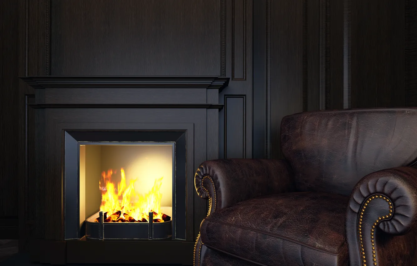 Photo wallpaper style, comfort, sofa, fireplace