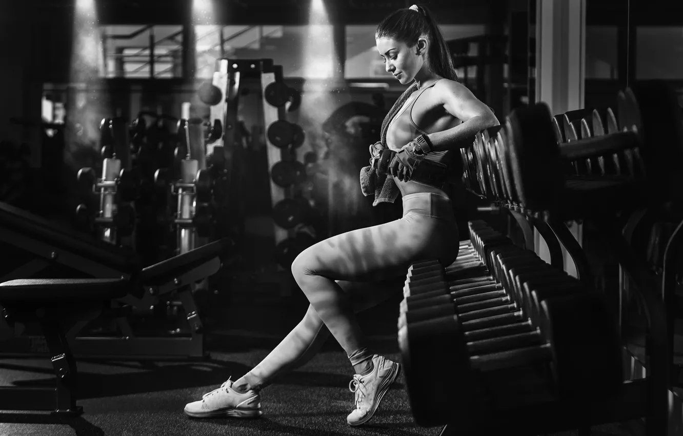 Photo wallpaper pose, black and white, gloves, white, fitness, black, Sport, fitness