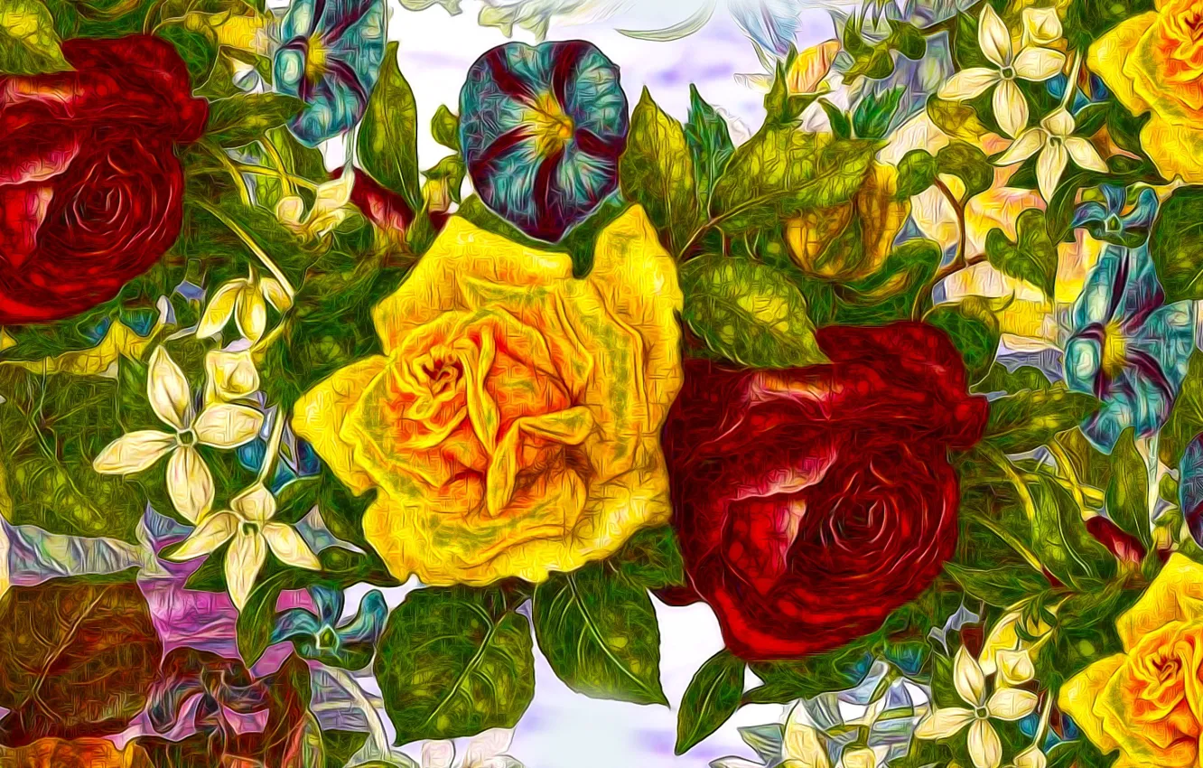 Photo wallpaper Graphics, Flowers, Roses, Fractalus