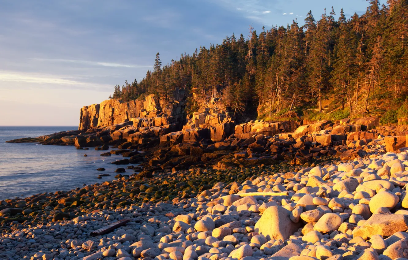 Photo wallpaper nature, Park, stones, coast, USA, Acadia