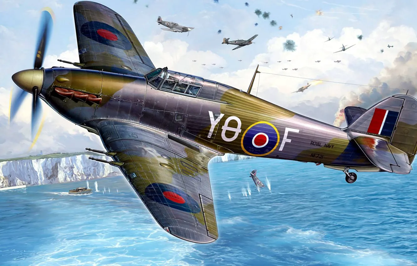 Photo wallpaper Hawker, British single-seat fighter, Sea Hurricane IIC, Sea Hurricane Mk.II C, equipped with a marine …