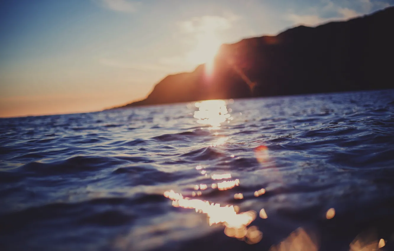 Photo wallpaper sea, wave, water, the sun, Blik