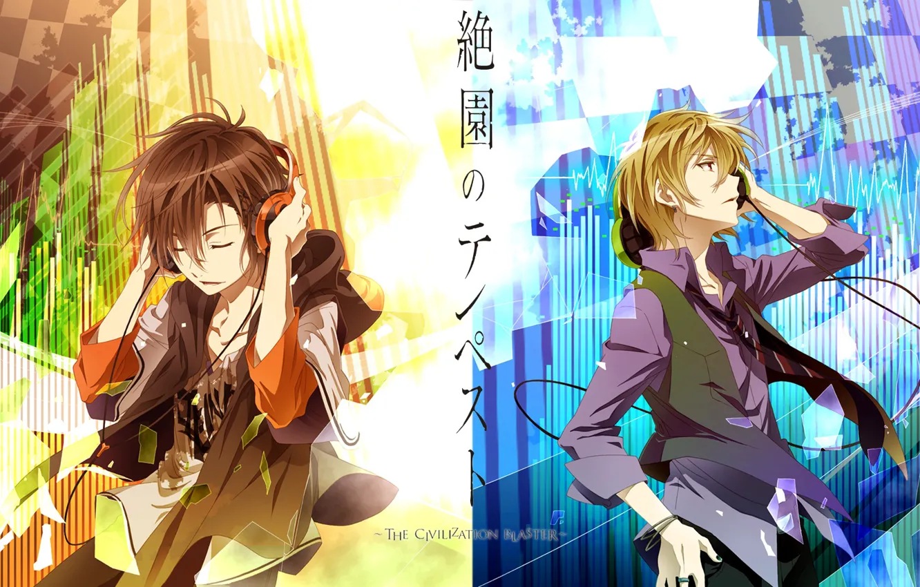 Photo wallpaper headphones, guys, Mahiro Fuwa, Zetsuen No Tempest, Yoshino Takigawa