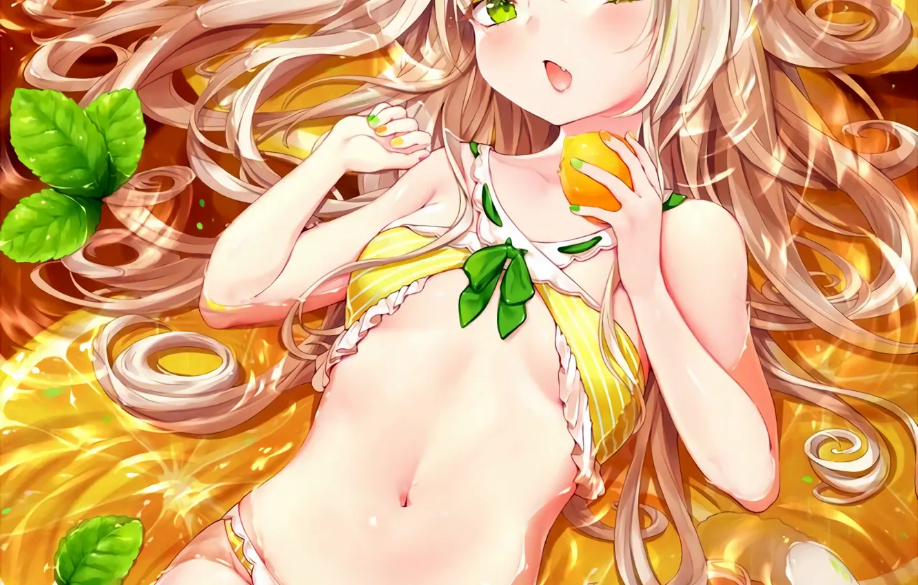 Photo wallpaper girl, sexy, cleavage, long hair, boobs, animal ears, anime, beautiful