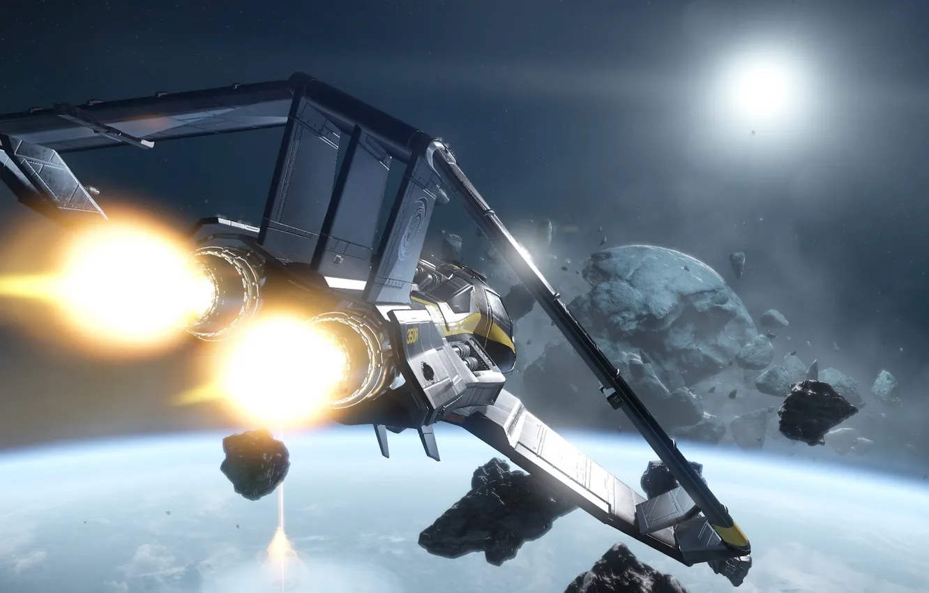 Photo wallpaper flight, fragments, ship, starship, Star Citizen