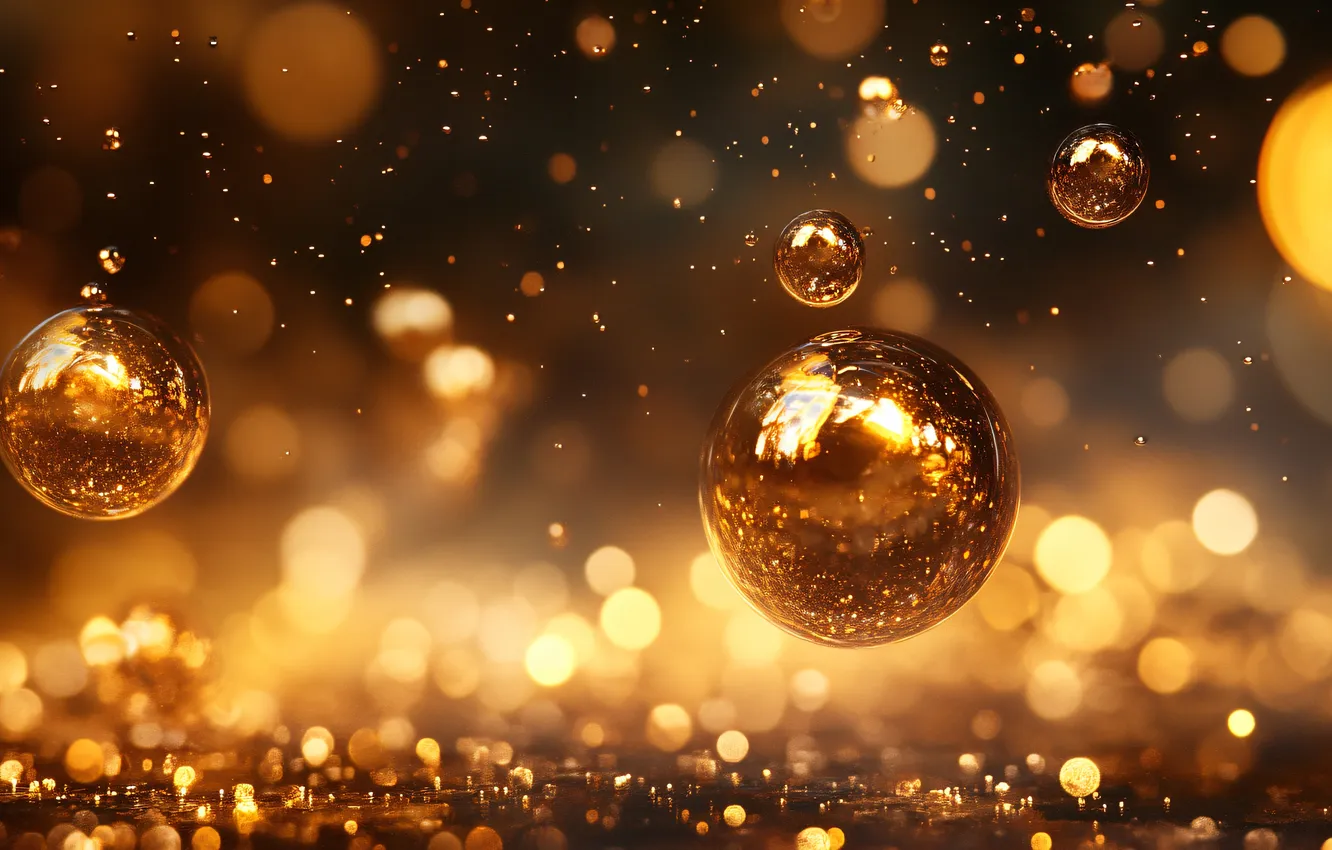 Photo wallpaper balls, lights, bubbles, balls, new year, texture, Christmas, gold