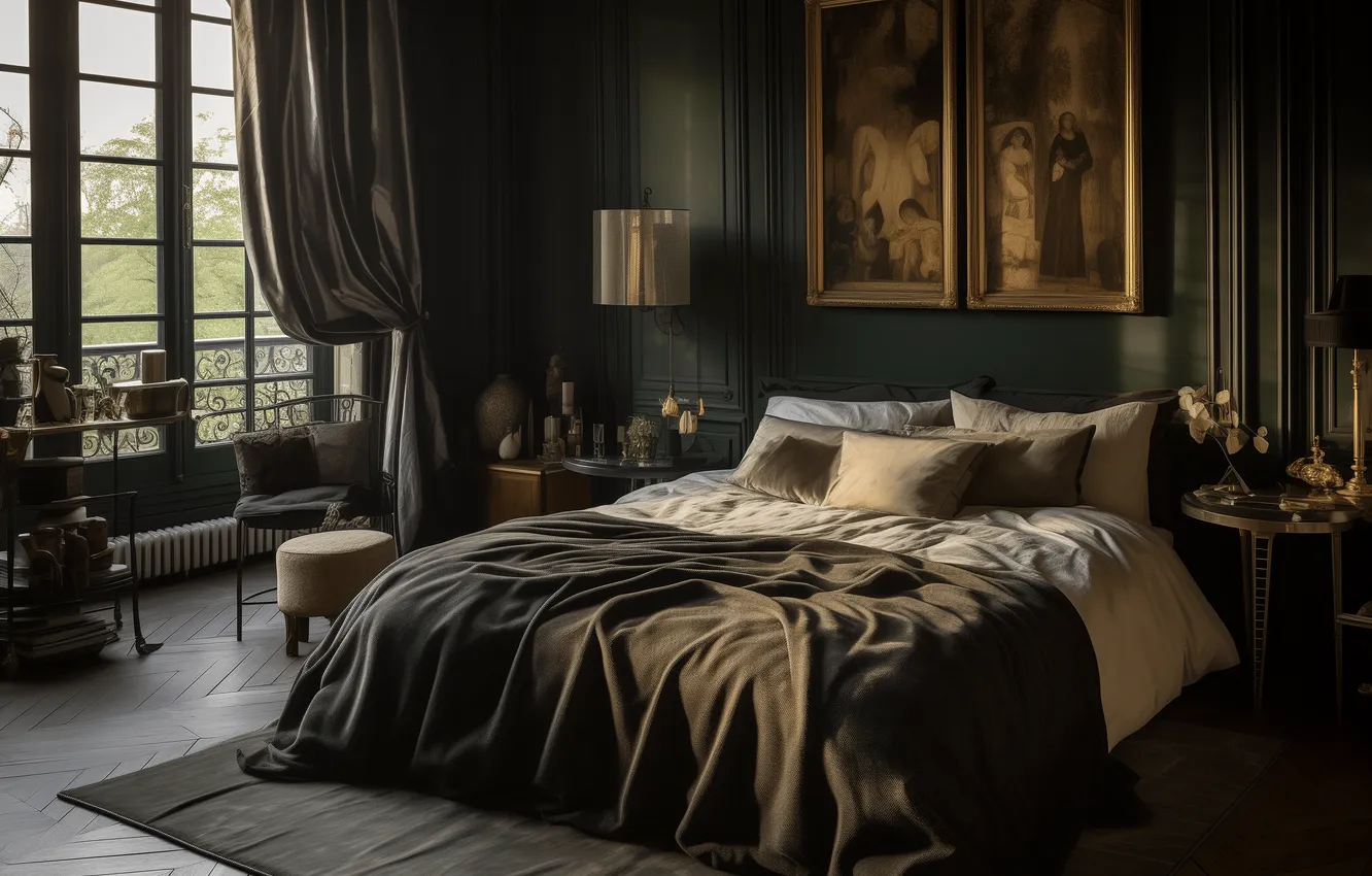 Photo wallpaper interior, picture, candles, dark room, Gothic style, Gothic style, dark color in the interior, aesthetic …