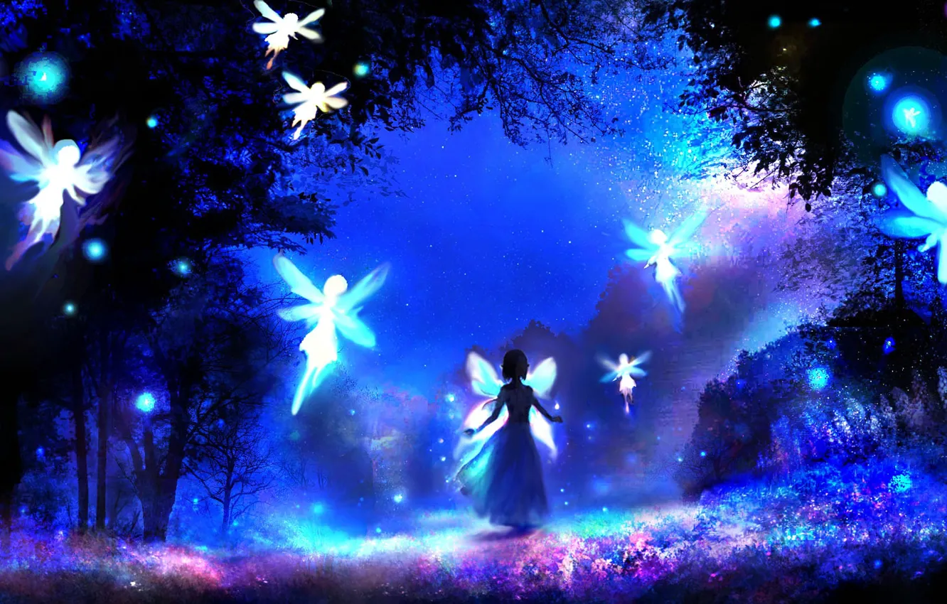 Photo wallpaper forest, night, fantasy, fairies, the fairy Queen
