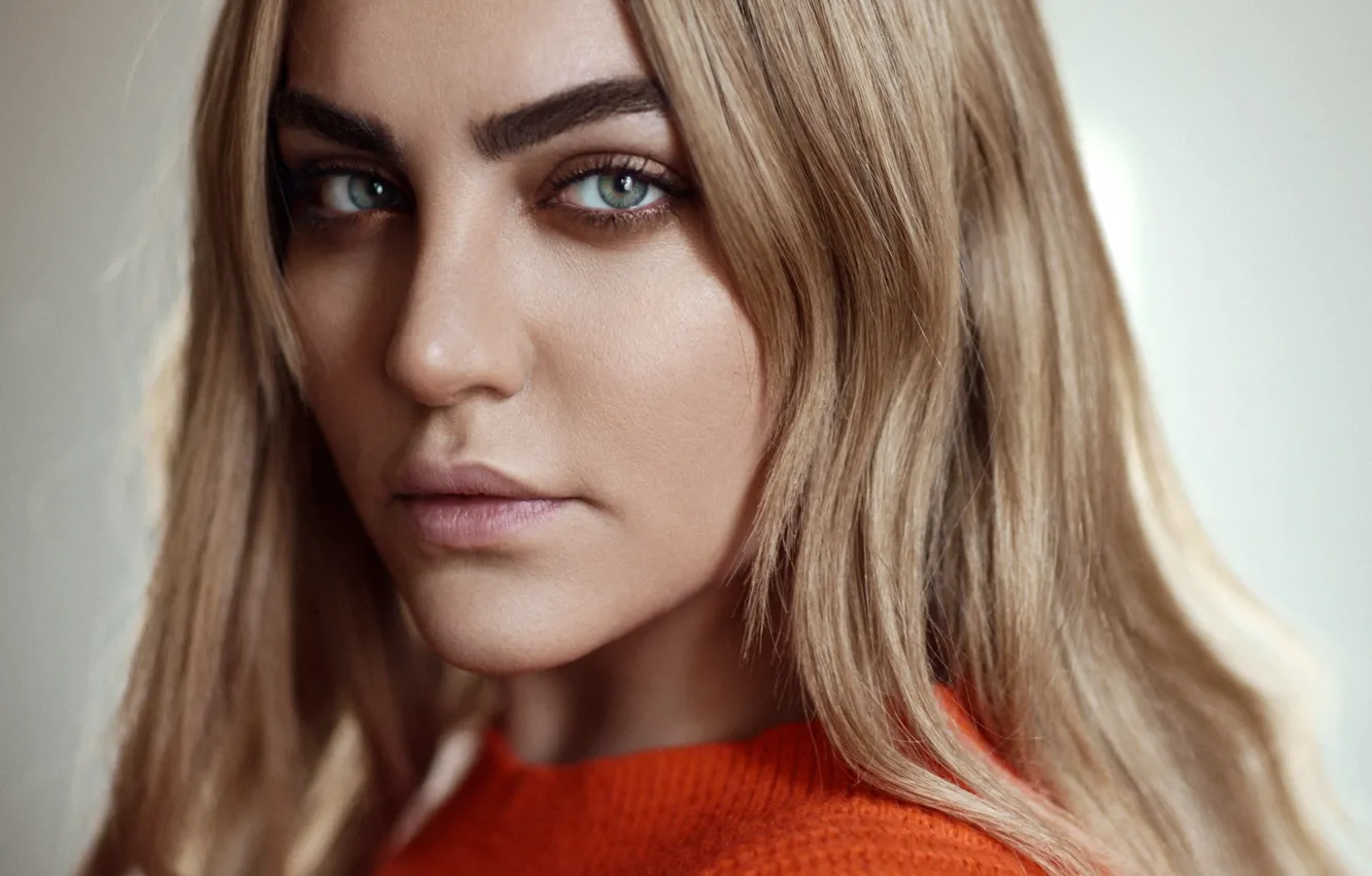 Photo wallpaper look, girl, face, portrait, makeup, hairstyle, blonde, beautiful
