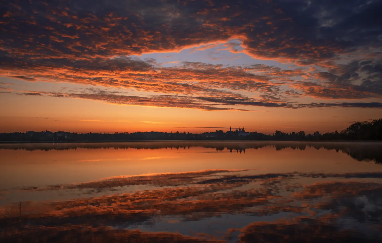 Photo wallpaper clouds, lake, horizon, beautiful landscape, Oleg Zverev, Waiting for the Sun
