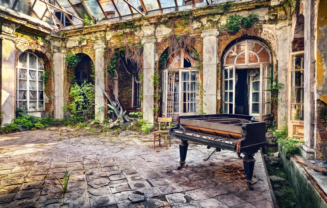 Photo wallpaper music, background, piano, yard