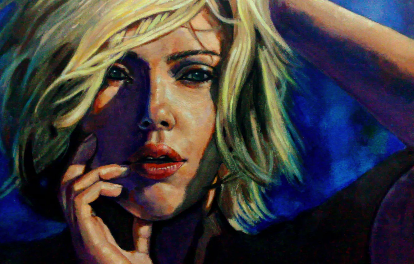 Photo wallpaper girl, face, actress, Scarlett Johansson, art, beauty