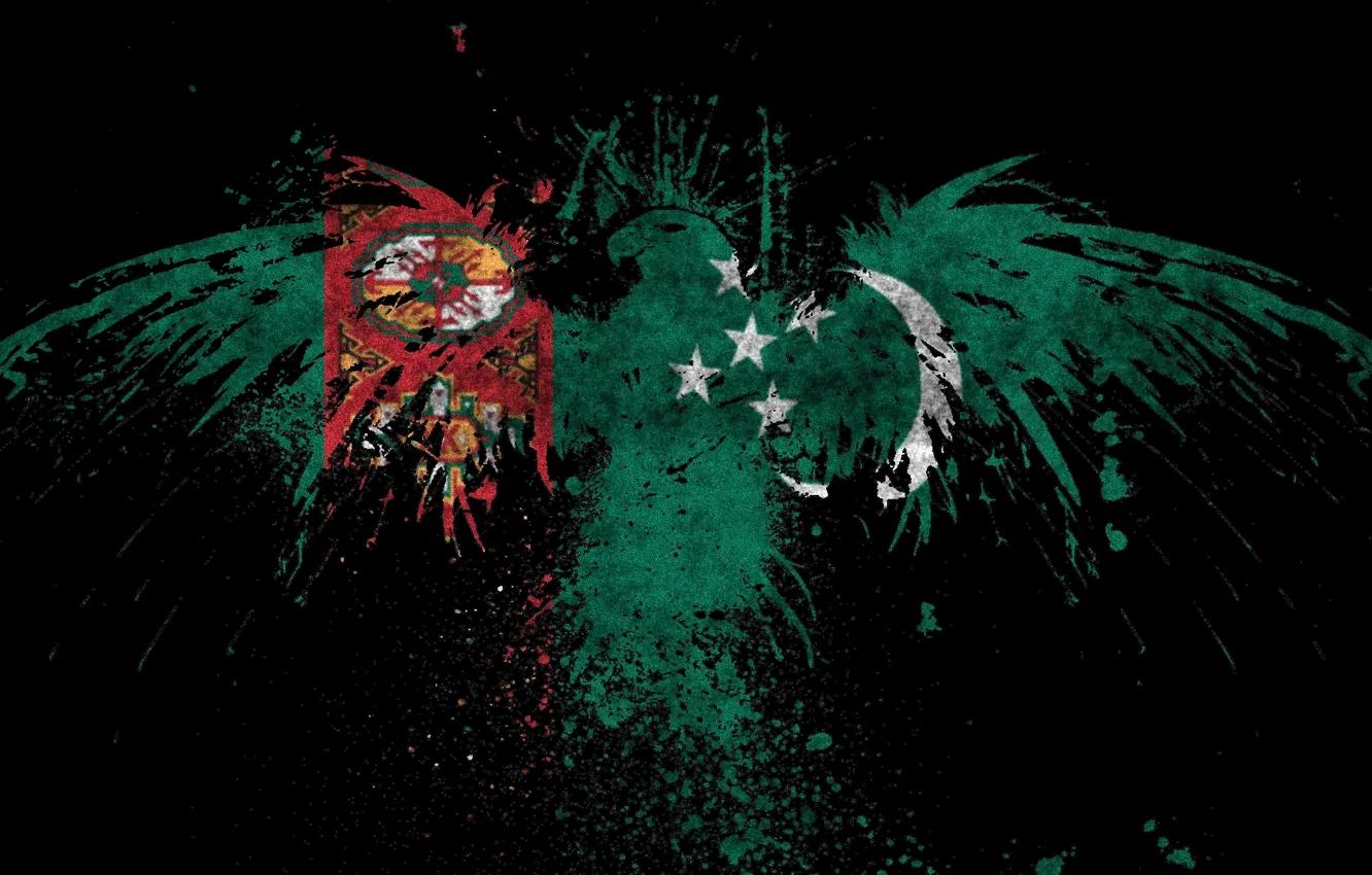 Photo wallpaper flag, green, eagle, ornament, Turkmenistan