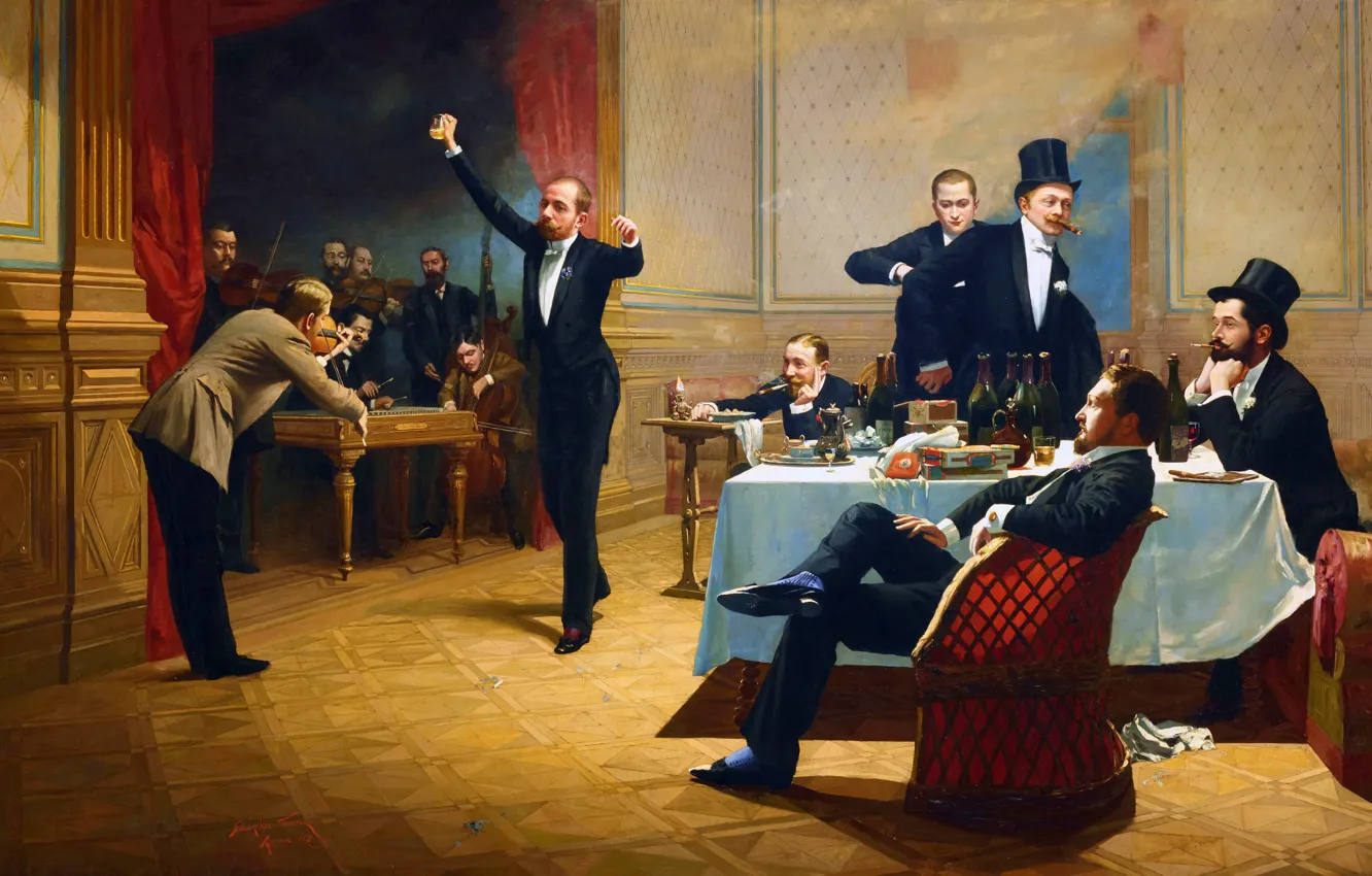Photo wallpaper Picture, Men, Lunch, Hungarian painter, Ferenc Paczka, Dinner party, Ferenc Pack