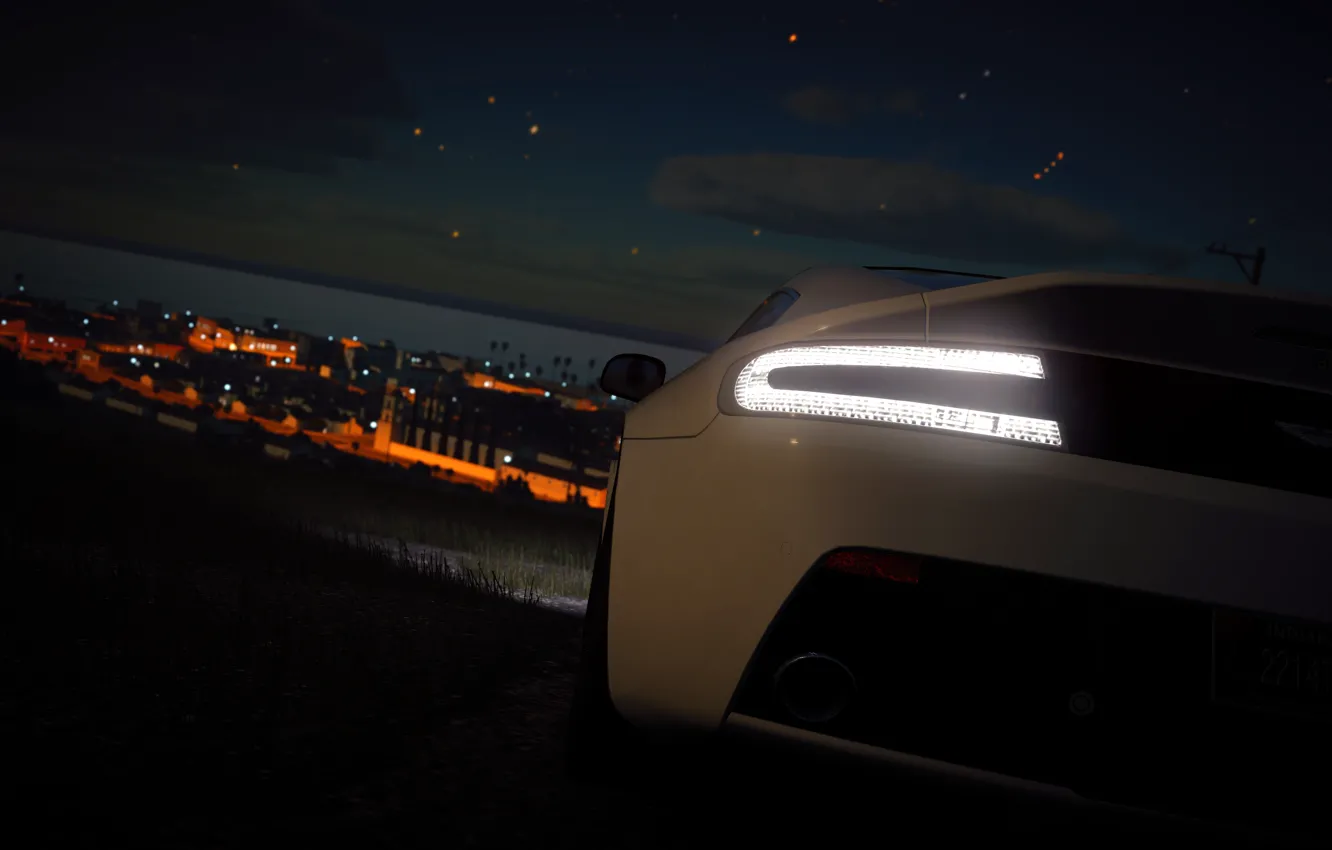 Photo wallpaper car, Aston Martin, game, The Crew, branco, noite, cidade