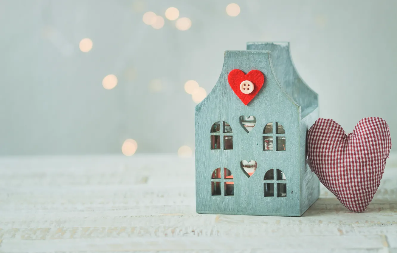 Photo wallpaper emotions, gift, hearts, love, house, Valentine's day, blue, background