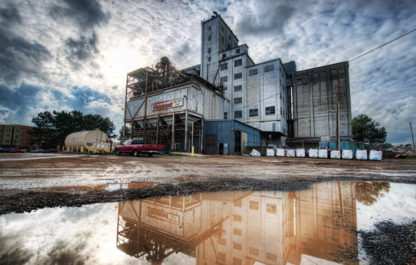 Photo wallpaper clouds, building, puddle, Heavy Industry in Petaluma