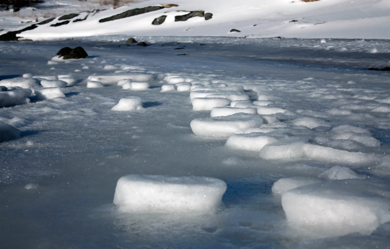 Photo wallpaper ice, winter, river, Iceblocks