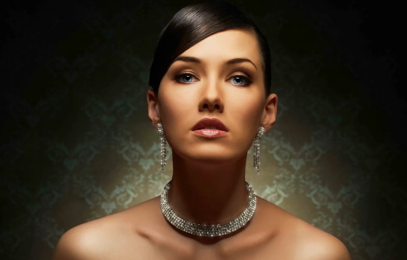 Photo wallpaper look, girl, decoration, makeup, hairstyle, earrings, necklace