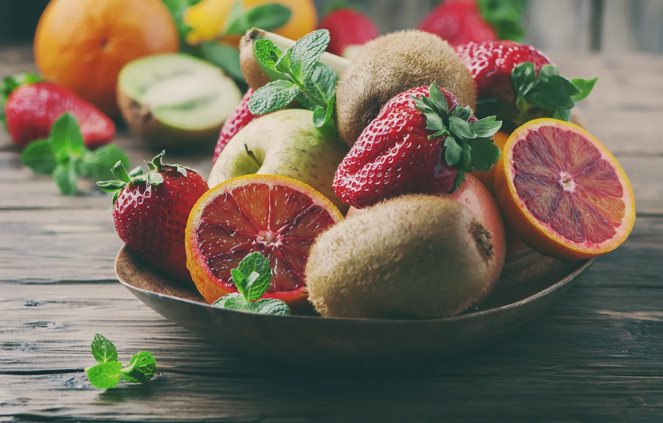 Photo wallpaper food, kiwi, strawberry, citrus, fruit, sweet