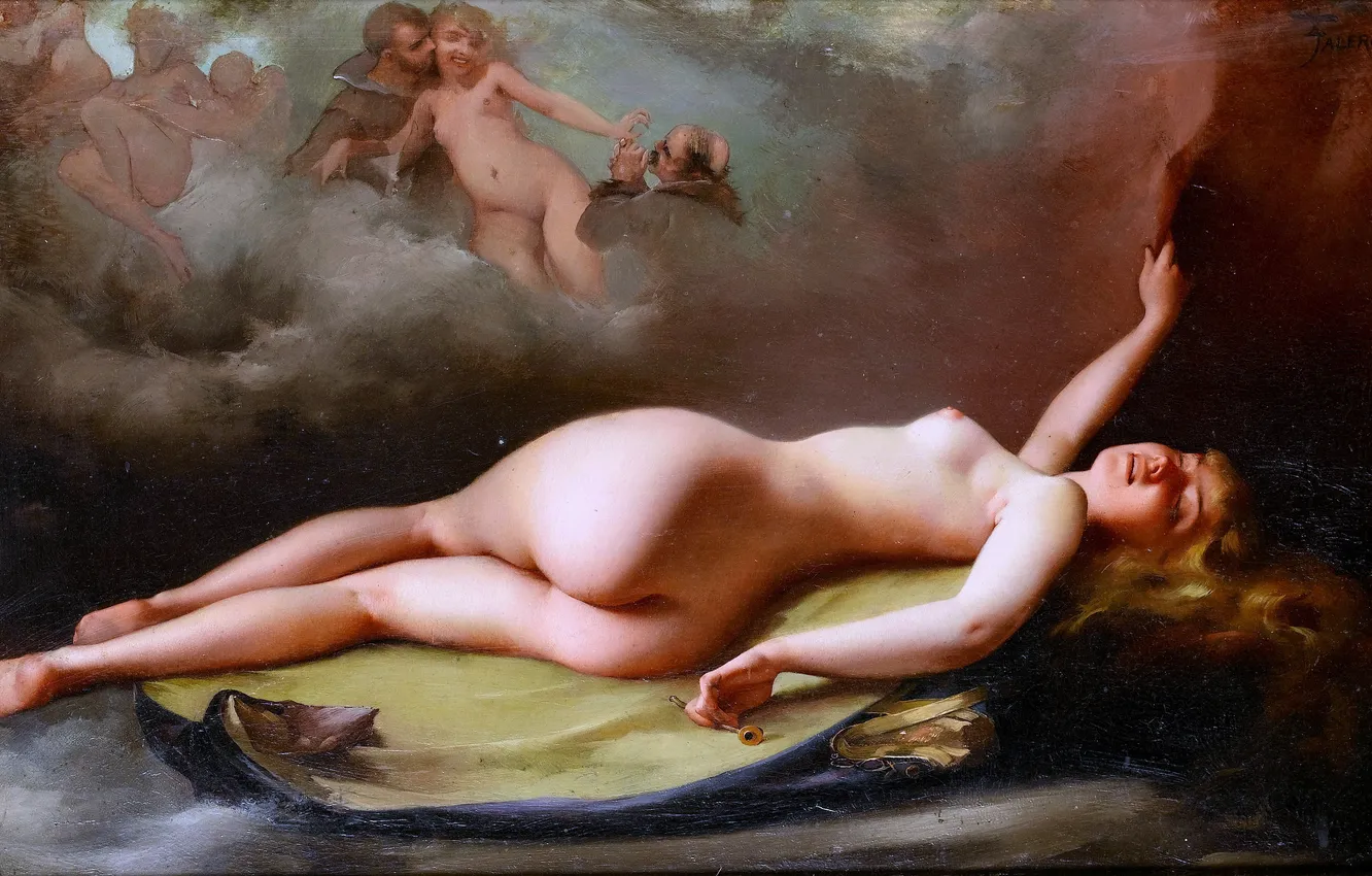 Photo wallpaper girl, picture, naked, Reclining Nude, Luis Ricardo Falero, Spanish painter, Luis Ricardo Falero
