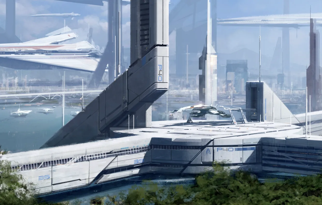 Photo wallpaper ship, planet, station, Normandy, Mass Effect 3, fantastic. future. space