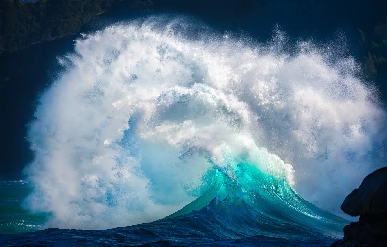 Photo wallpaper sea, wave, water, squirt, storm, nature