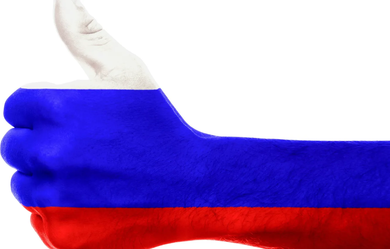 Photo wallpaper Hand, Flag, White background, Up, Russia, Symbol, Pride, thumb