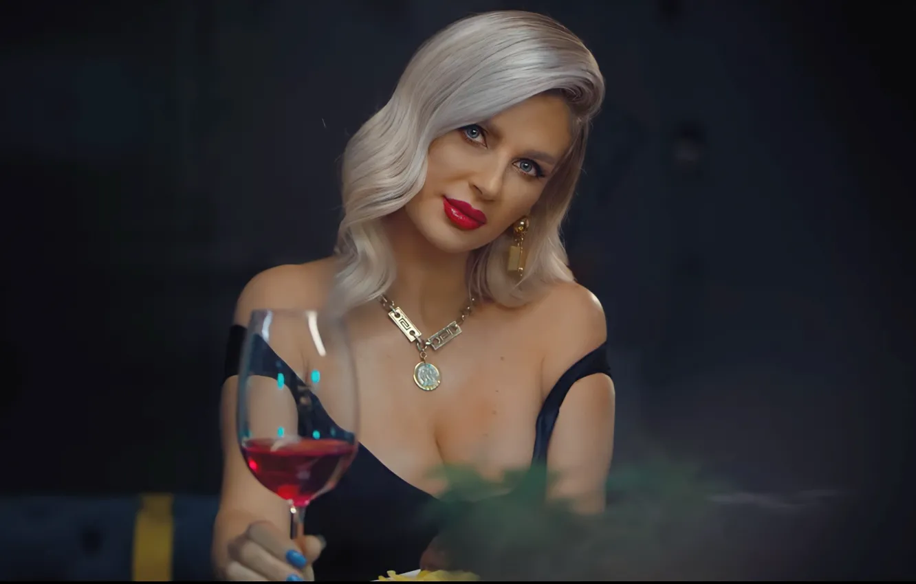 Photo wallpaper girl, glass, Music, wine, model, singer, blonde, pose