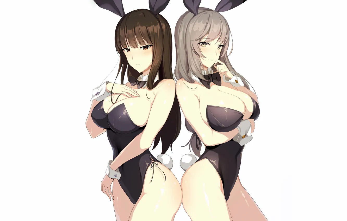 Photo wallpaper sexy, cleavage, long hair, girls, brown hair, brown eyes, boobs, anime