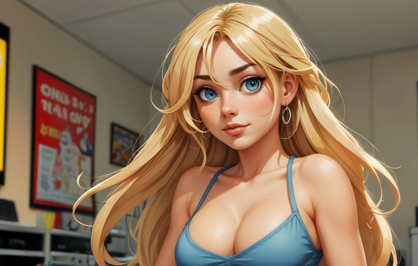 Photo wallpaper chest, eyes, look, girl, figure, portrait, anime, Tits