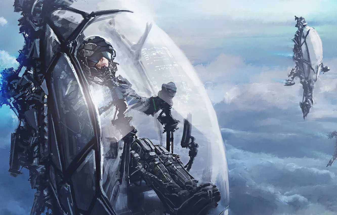 Photo wallpaper the sky, clouds, ship, art, soldiers, landing