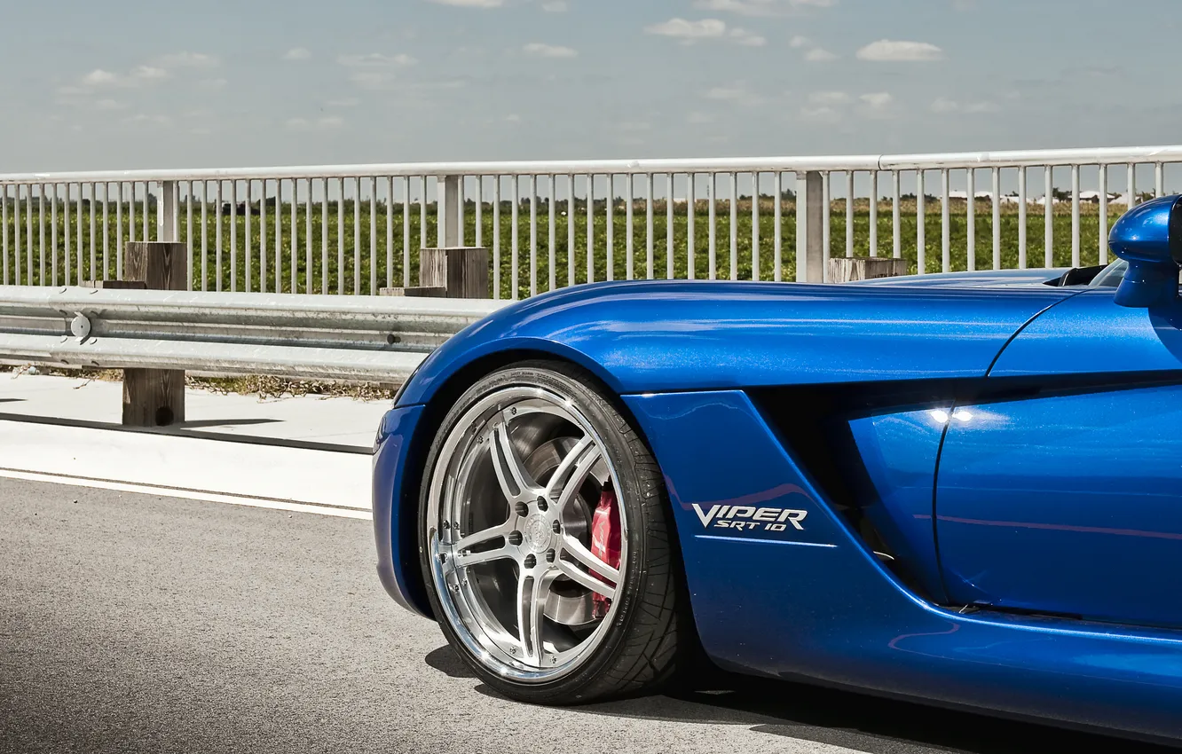 Photo wallpaper blue, the fence, Dodge, Viper, Dodge, Viper, blue, the front part