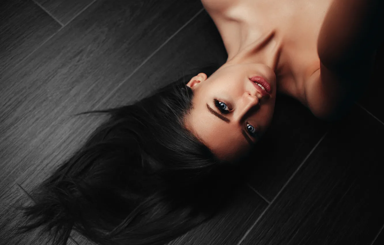 Photo wallpaper girl, hair, brunette, lies, shoulders, Sasha Rusko