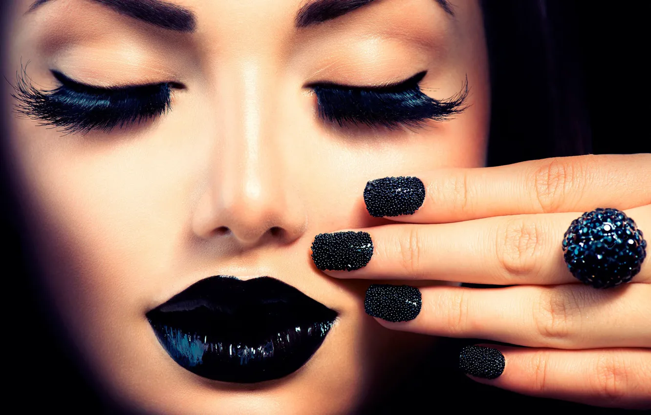Photo wallpaper girl, eyelashes, makeup, lips, manicure, Anna Subbotina