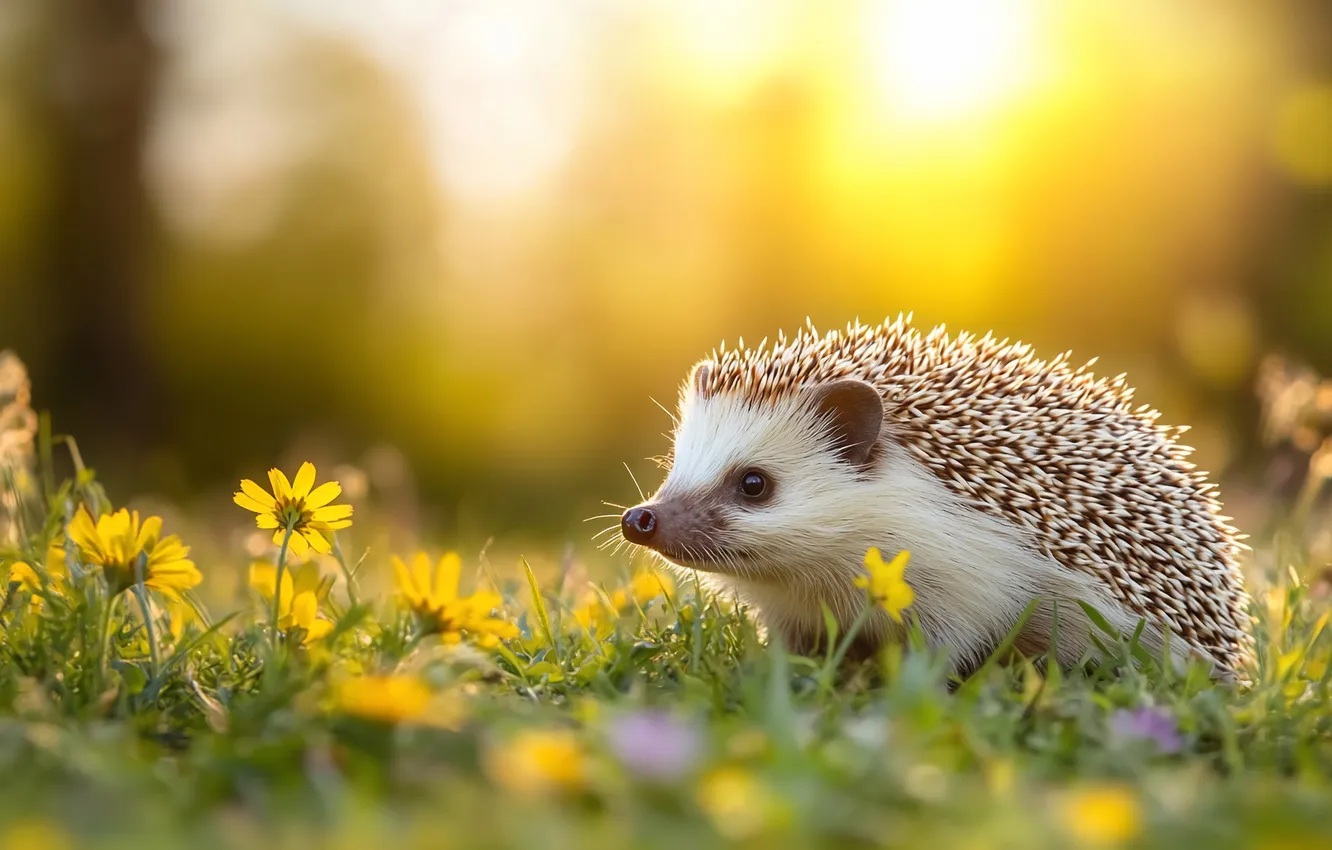 Photo wallpaper summer, grass, look, the sun, light, flowers, yellow, nature