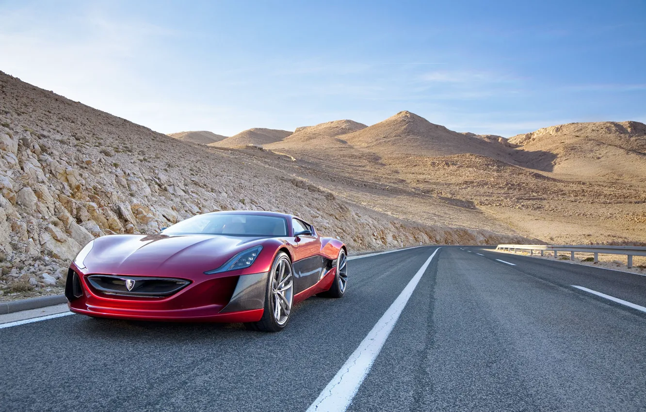 Photo wallpaper desert, track, supercar, Concept One, Rimac