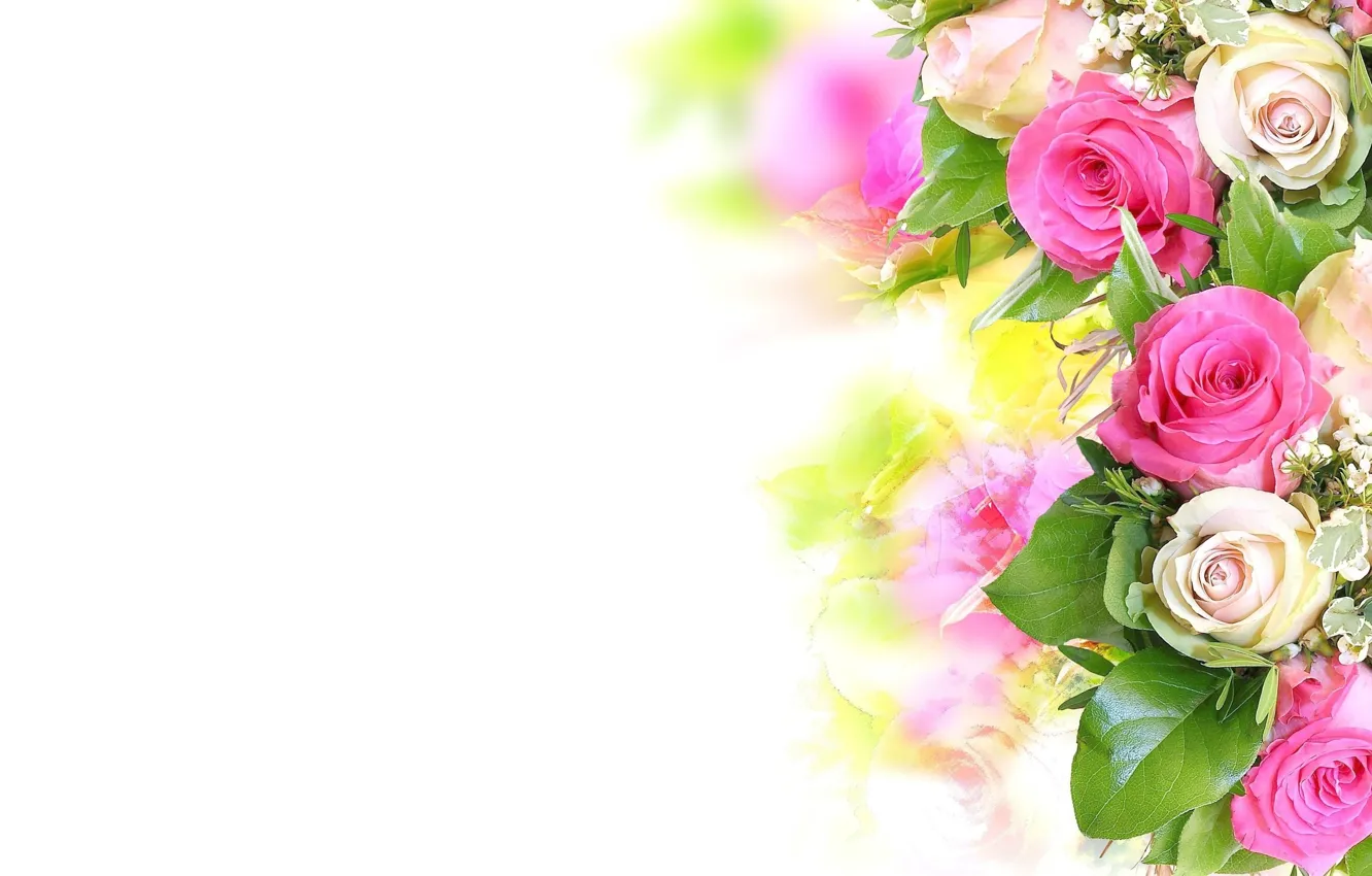 Photo wallpaper flowers, roses, bouquet, pink, white, beautiful