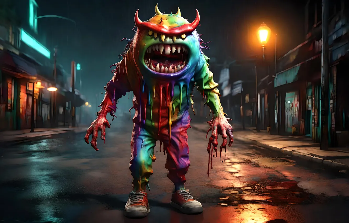 Photo wallpaper night, rain, monster, being