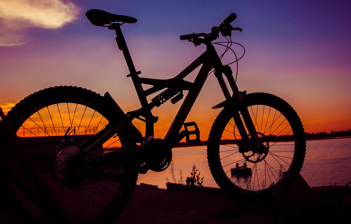 Photo wallpaper sunset, bike, silhouette, bike, specialized
