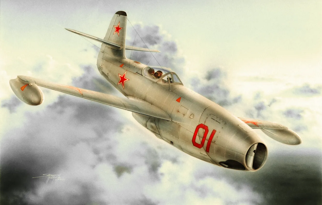 Photo wallpaper war, art, painting, aviation, russian jet, yak 23